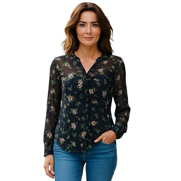 Plus Size Liz Claiborne Black Floral Sheer Blouse, Size 2X - Picture 2 of 8